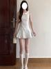 Spring and summer sweet wind white polka dot doll collar dress women's summer new sleeveless design women's A-word short skirt