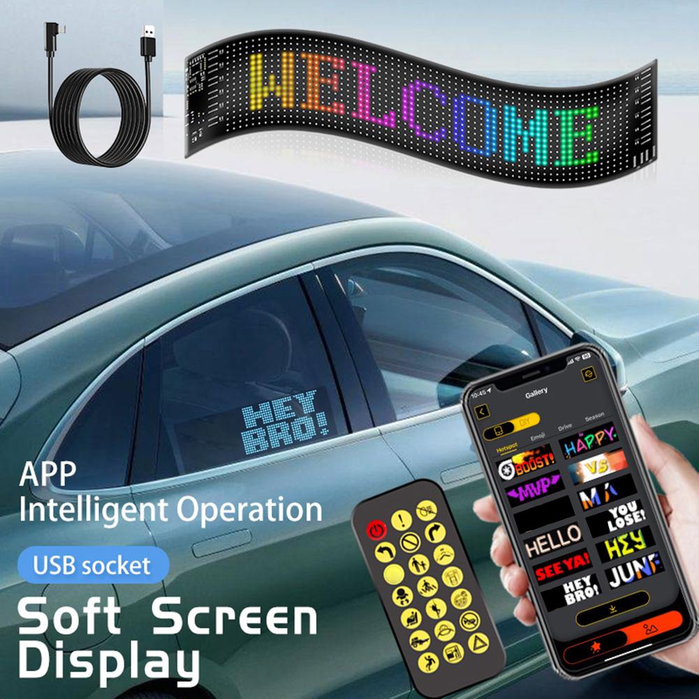 APP Control Flexible LED Car Sign Super Bright RGB Pattern Scrolling Text Animation Display IP65 Waterproof Bluetooth-Compatible