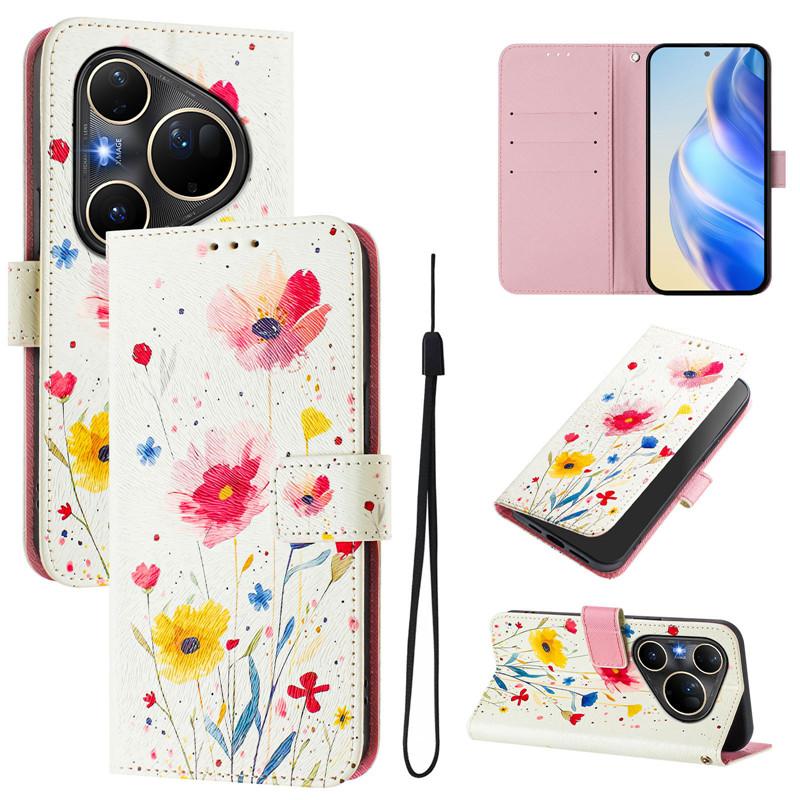 Luxury Flip Leather Case For Huawei Pura 80 Ultra 5G Flip Cover For Huawei P80 Pura 80 Pro+ Plus Wallet Bags Flower Cases Shell