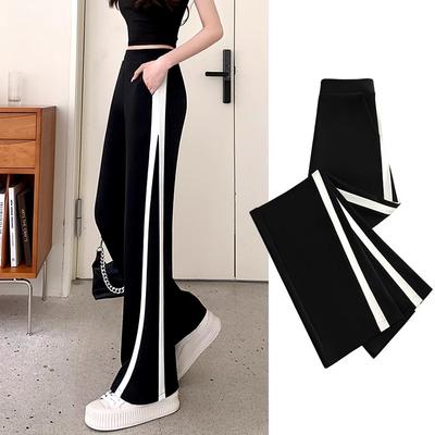 Ice Silk Extended Version Black Wide-leg Pants for Women Drooping Summer Thin Straight-leg Pants High-waisted Sports Casual Pants