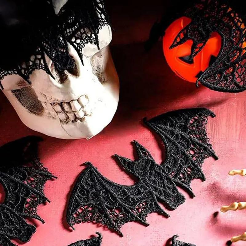 2pc Lace Halloween Bat Ghost Festival Decoration Black Halloween Decoration Accessory for Diy Clothing