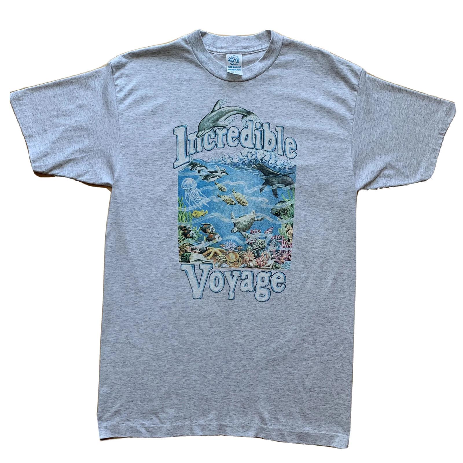 Vintage Ocean Nature Shirt XL Gray Coral Reef Dolphins Turtles 90s Pirate Voyage 4XL