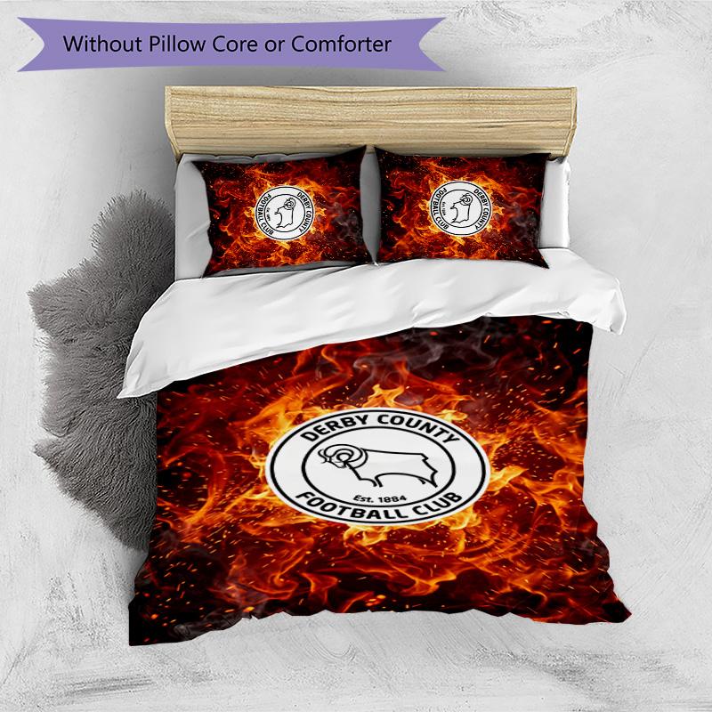 Derby County Football Bedrucktes 3-teiliges Bettwäscheset, Bequemes hautfreundliches Schlafzimmer-Bettbezug-Set