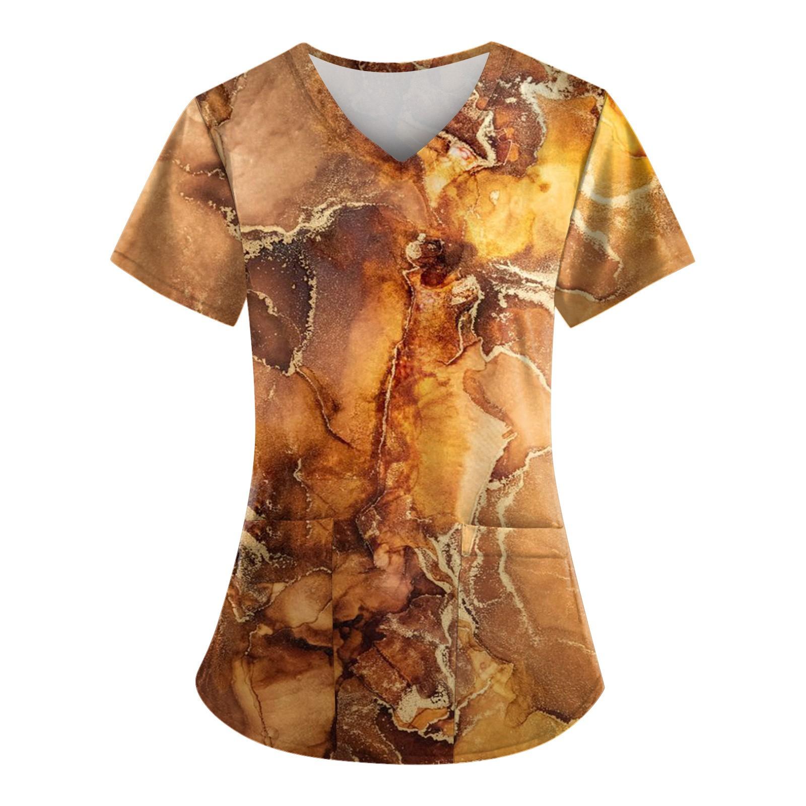 

(SU)Женская модная рабочая форма с принтом и карманной футболкой с коротким рукавом XXL жёлтый