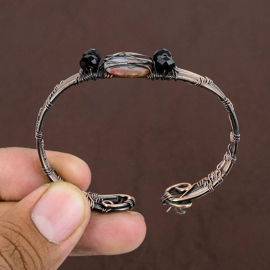 Bloodstone Handmade Copper Wire Wrap Cuff Bangle Adjustable Z7g60