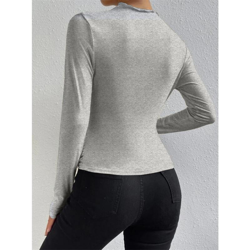 Solid Color Slim Fit Long Sleeved T-shirt for Women's Top