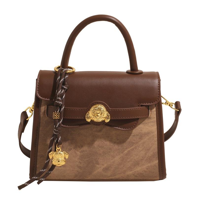 

Маленькая сумка в стиле ретро с цветными блоками для женщин 2025 года, новая модная дизайнерская сумка через плечо для поездок на работу with pendant коричневый