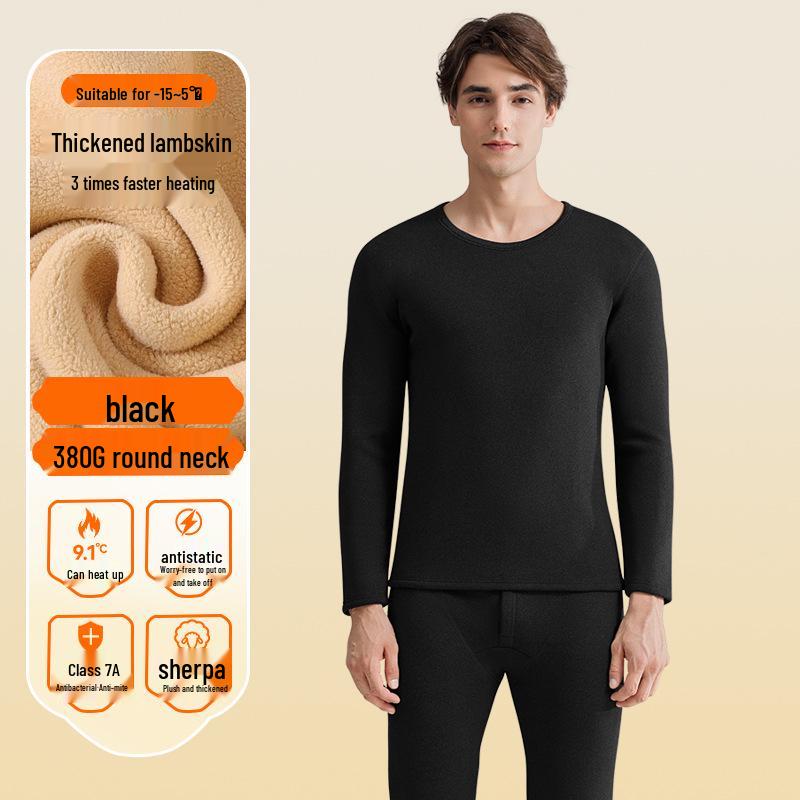 Men's Thick Lambswool Thermal Underwear Set - Velvet-Enhanced for Cold Protection, Heat Retention, and Autumn/Winter Comfort