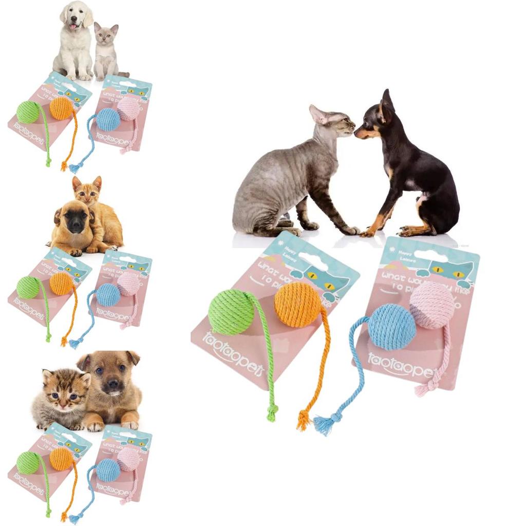 Pet Cotton Rope Toy With Colorful Tail Ball For Cats And Dental Chewing