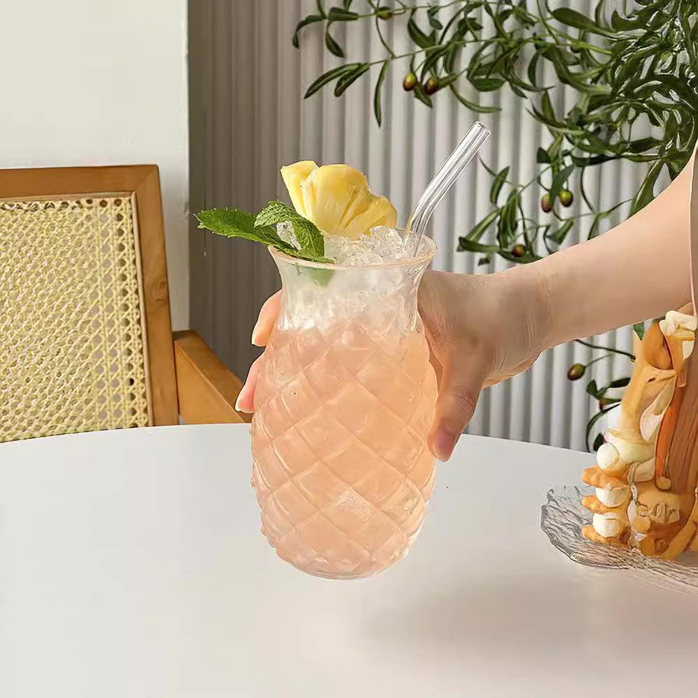 

Стеклянная чашка в форме ананаса, кофейная кружка с соломинкой, прозрачный стакан для питья, стакан для коктейлей, напитков, содовой, сока, посуда для питья 480ml