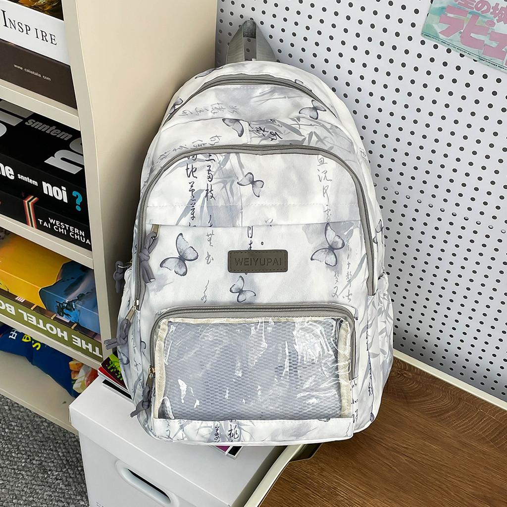 Chinese Style Student Backpack With Ink Painting And Butterfly Print Design For Teen Schoolers