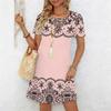 Moda Donna Grazioso Bellissimo Stampa Fiori e Erba Estate Primavera Manica Corta Girocollo Abiti Casual