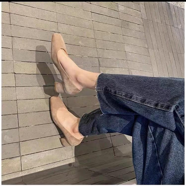 Fashion 2024 new black temperament professional women's shoes mid-heeled square toe high heels women's thick heels