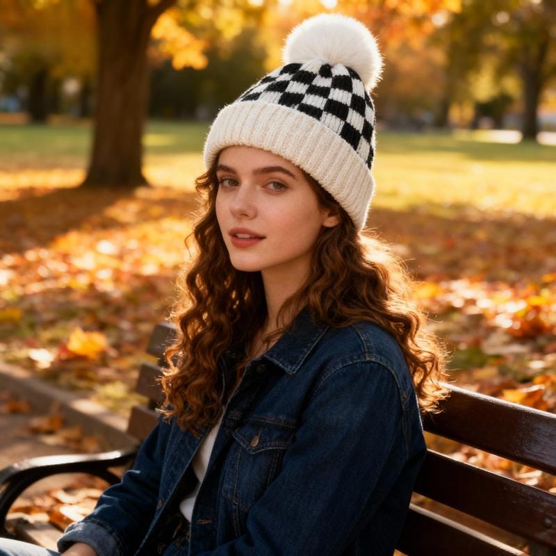 

1pc Suitable for Both Men and Women Unisex Fashion Advanced Checkerde Beanie Winter Warm Knit Plaid Hat Suitable for Daily Use One Size
