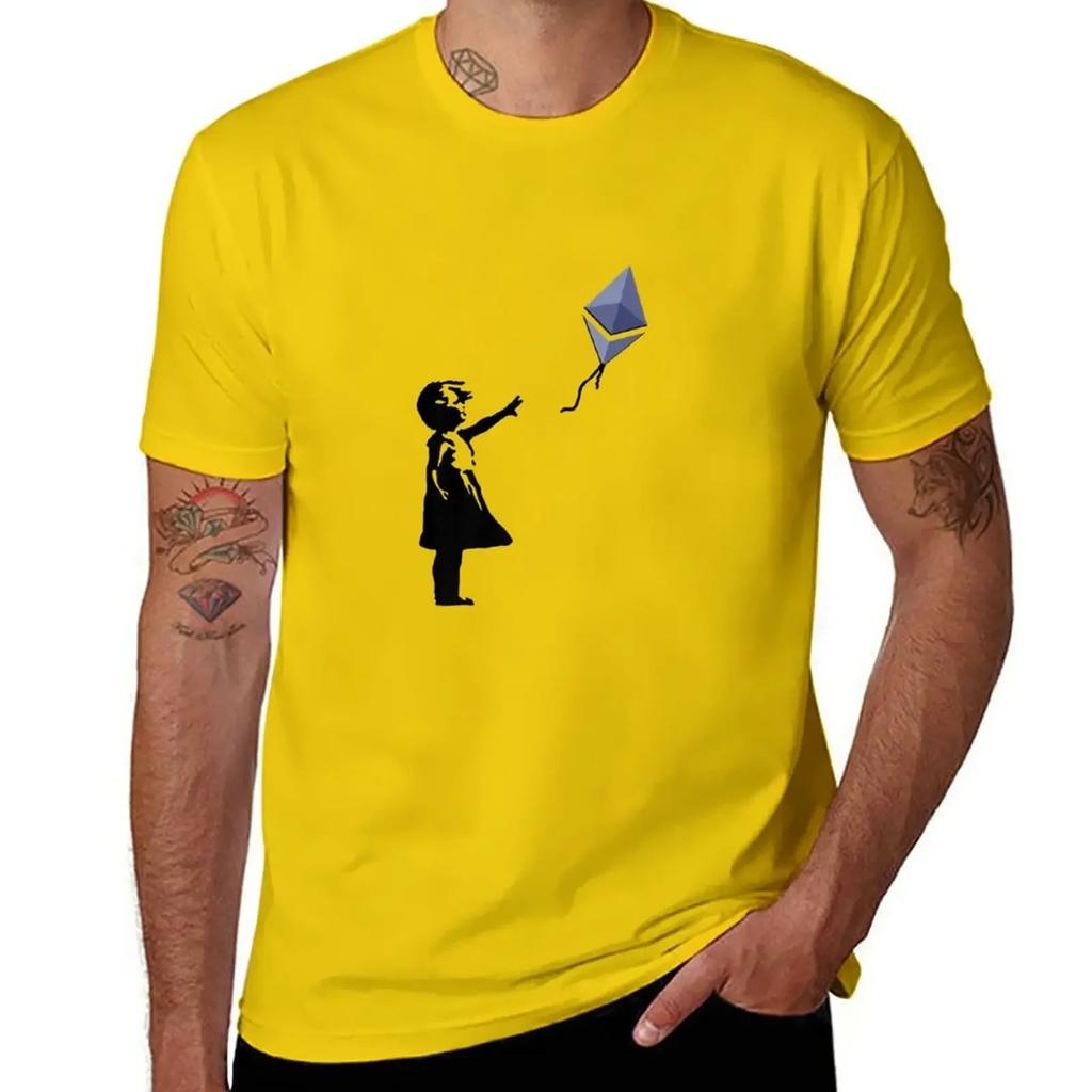 Girl with Ethereum ETH Balloon Crypto - ETH for Cypherpunks T-Shirt Tops Summer Tops New Edition Men Clothing