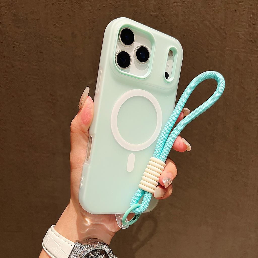 Candy Contrast Lanyard Magnetic Phone Case for IPhone 17 Air 16 15 14 13 12 Pro Max 11 Hand Wrist Strap Matte Soft TPU Cover