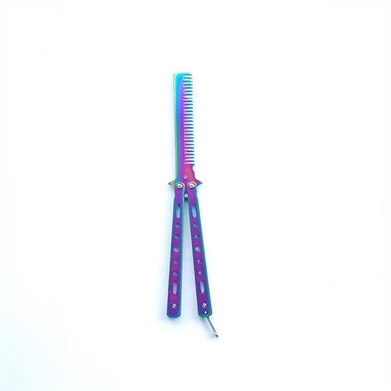 Metal Foldable Bladeless Butterfly Knife Comb Professional Tool for Hairdressing Salon Practice Training