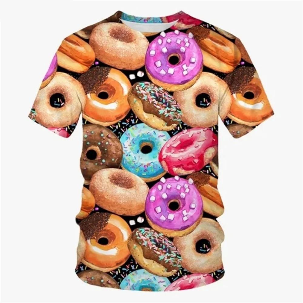 Donuts Food 3D Print Kids Short Sleeve Tee Round Neck Graphic Top Daily Outdoor Wear For Boys Girls