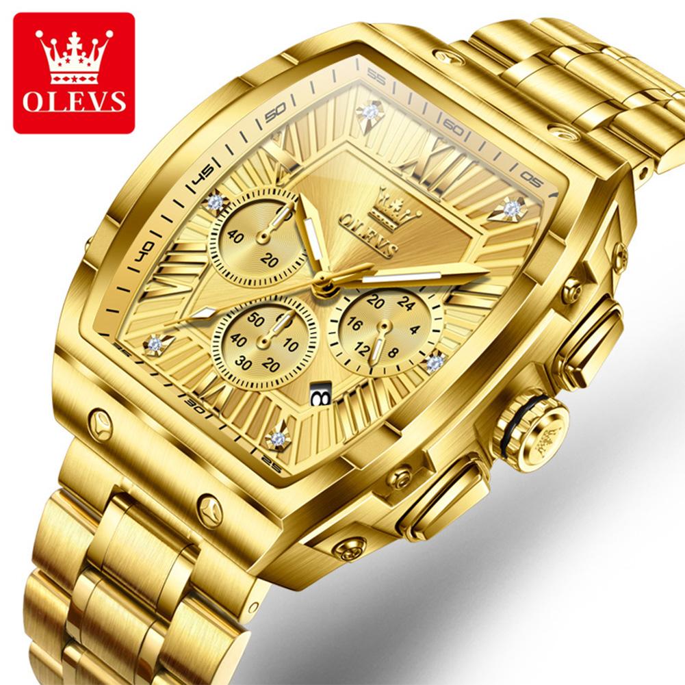 Tonneau Chronograph Men's Watches 30m Waterproof Quartz Original Wristwatch Stainless Steel Luminous Watch