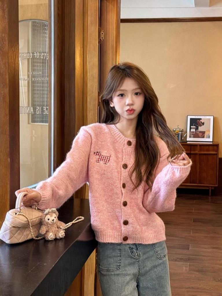 Korean Sweet Candy Color Patchwork Knit Cardigan for Women - Autumn/Winter 2026 Collection