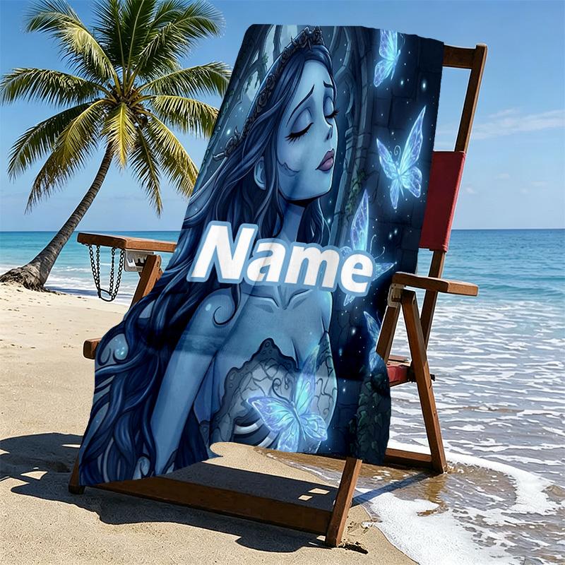 Custom Name Personalized Corpse Bride Print Beach Towel, for Trip Camping Beach Party Home Decor, Birthday Gift for Family & Friends