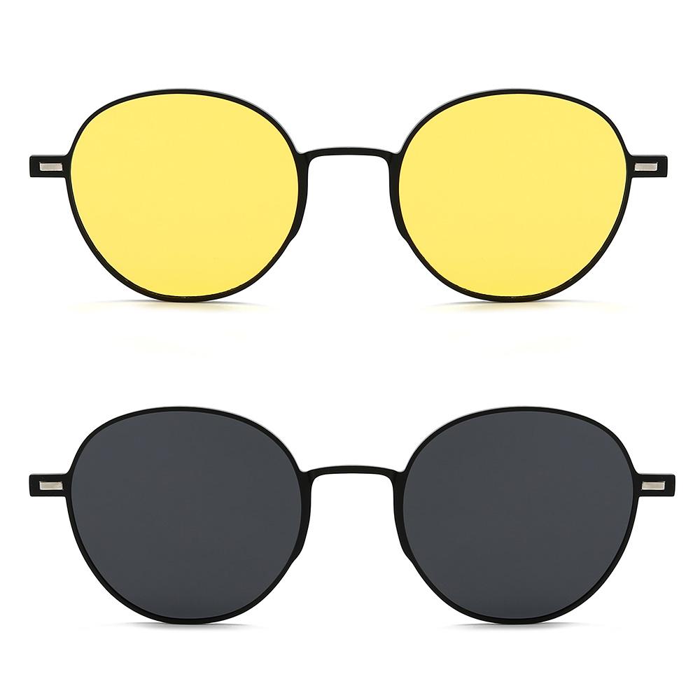 Round Metal Frame Polarized Magnetic Black Night Vision Clips On Glasses Optical Prescription Magnet Eyeglasses Magnet Exposed