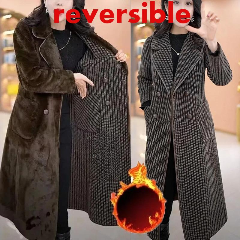 Two Sides Wear Mom's Snow Fleece Woolen Coat Autumn Winter New Warm Velvet Long Thicken Windbreaker Women Wool Jacket Overcoat