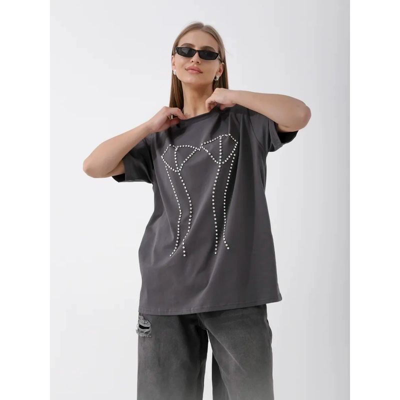 Loose Printed T-shirt Top Western Style New Fashion Loose Casual Hot Drilling Cotton T-shirt Top