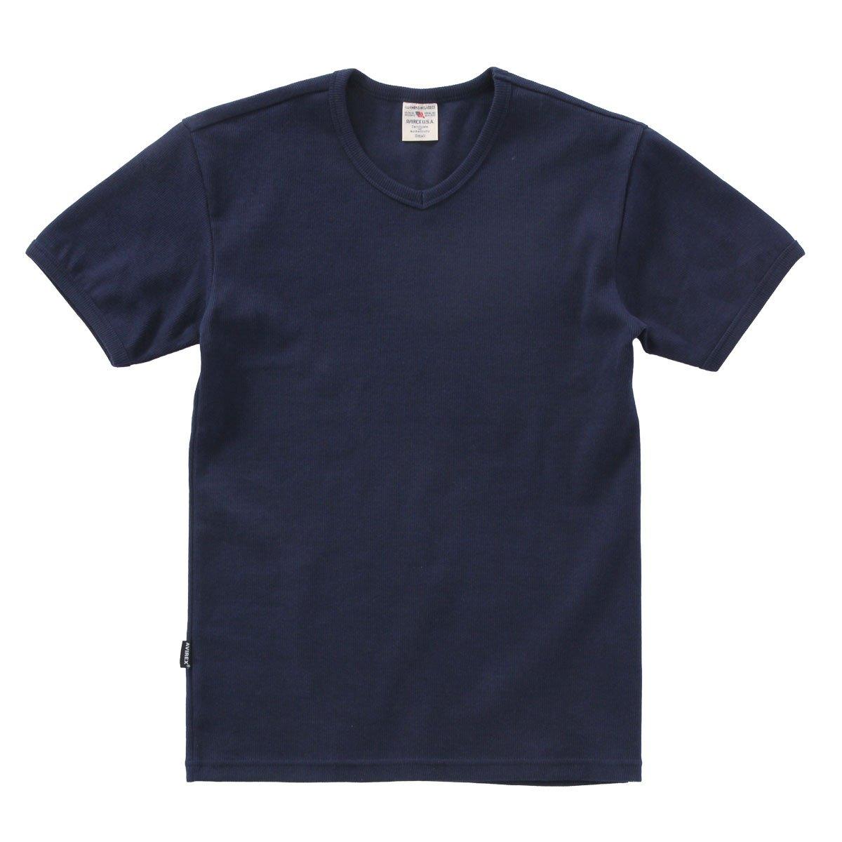 Avirex Daily Ribbed Short Size Royal V-Neck T-Shirt, Sleeve, M,