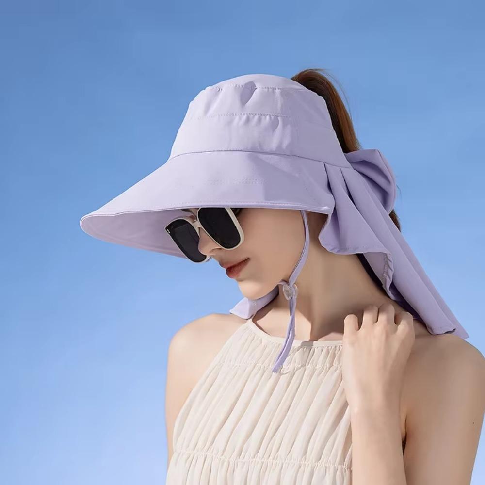 Big Bowknot Sunshade Bucket Hat with Shawl Aiti UV Fishman Hat New Design Bow Sun Hat  Beach