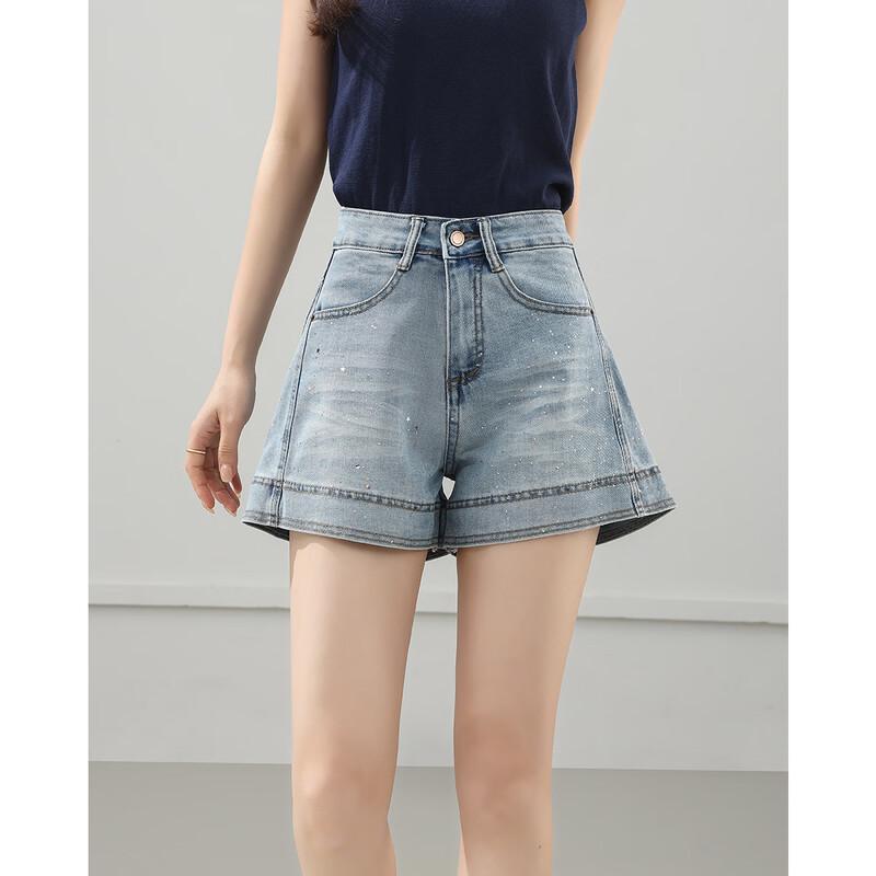 TERRE BLEUE Rhinestone Denim Shorts