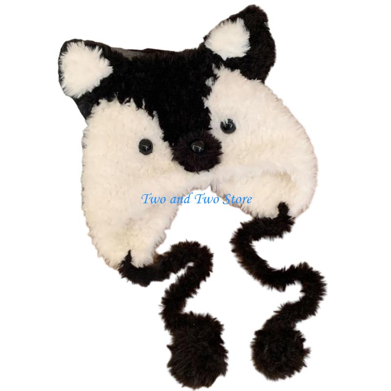 HX6F Bear Ears Leopard Print Plush Winter Hat For Kids With Soft Outdoor Caps Fashion Accessory Windproof Ear Flap чёрный