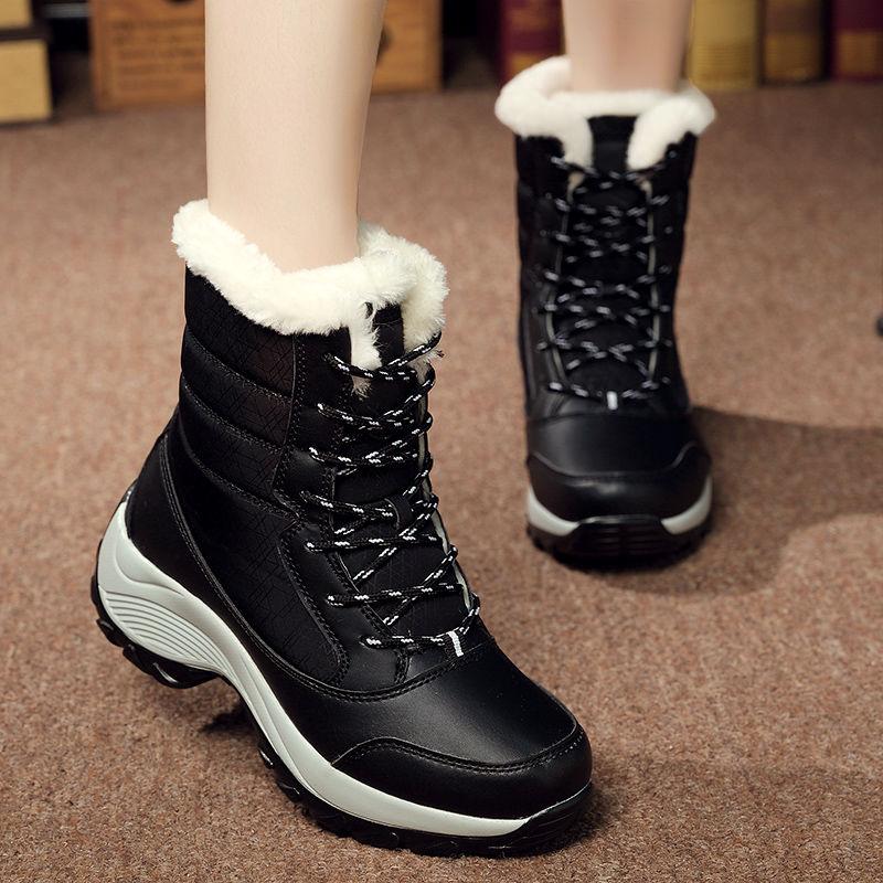 Winter Fleece-lined with Laces Chunky Waterproof High-top Ladies Shoes Chic and Elegant Trend 2025 Padded Hot Women's Snow Boots