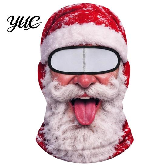 Feiertagskostüm Maske Weihnachten Weihnachtsmann Gesichtsmaske, Lustiger Print Sturmhaube Winddicht Milchseide Kopfbedeckung Faser Nackenwärmer Abdeckung für Außen
