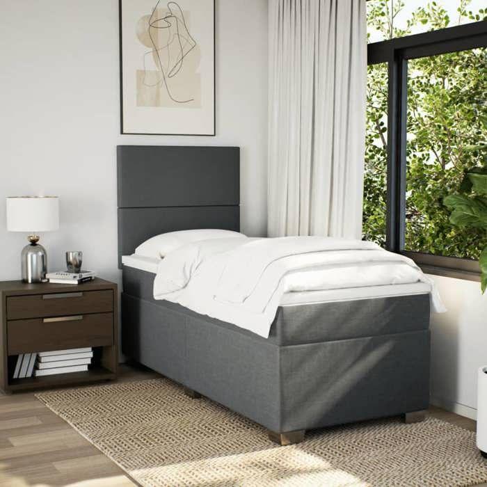 Maison Exclusive - Sommier à lattes de lit avec matelas Gris foncé 100x200cm Tissu