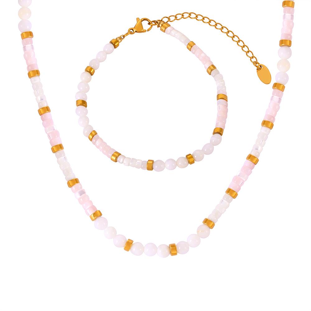 French Elegance Mother-of-Pearl Bead Titanium Steel Necklace & Bracelet Set – Women's Versatile Niche Design Jewelry, INS Style