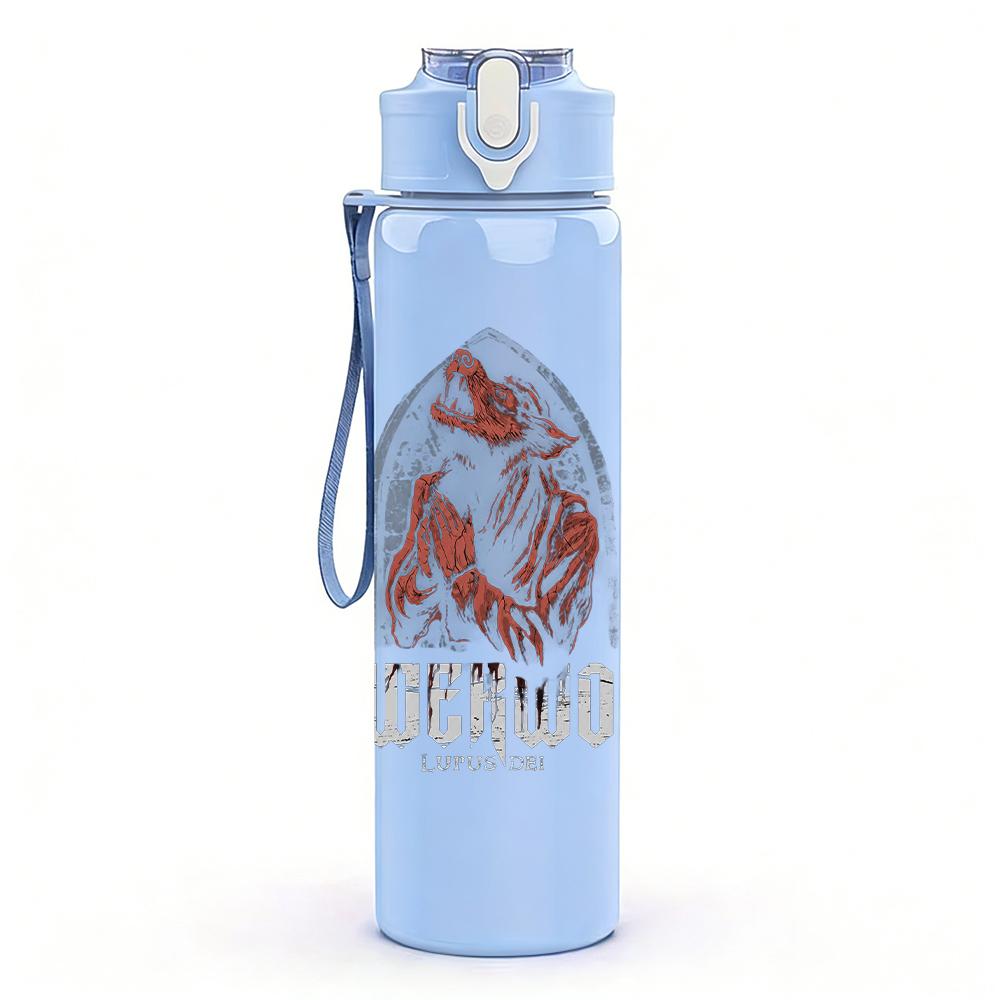 1PC Powerwolf Band Vintage Grunge Print 750ml colorful plastic sports water bottle leakproof pop up lid with straw for outdoor work home use