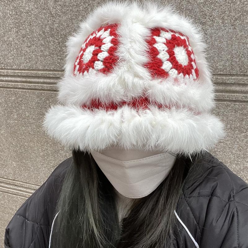 

Rabbit hair bucket hat female adult tiger head hat autumn and winter cute plush knitted hat lion fisherman hat tiger basin hat M(56-58cm)