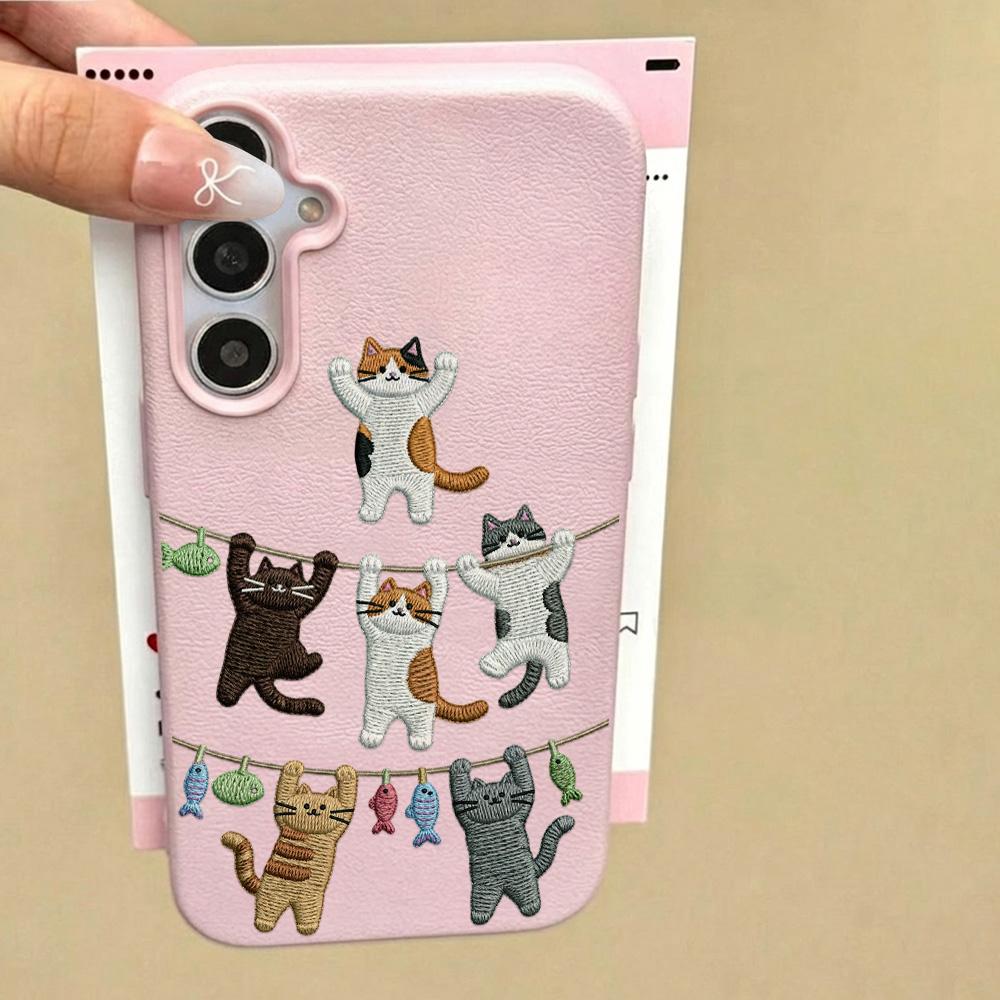 Cartoon Cat Phone Case For Samsung A56 A37 A57 A16 A17 A55 A36 A53 A35 A34 A06 A07 A26 S26 Ultra S25 FE S24 Leather Soft Cover