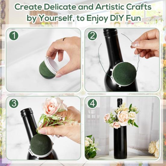 Mini Round Floral Foam Holder Green Flower Arrangement Foam Blocks with Wire for Wine Bottle Decor Wedding Birthday Table Centerpiece