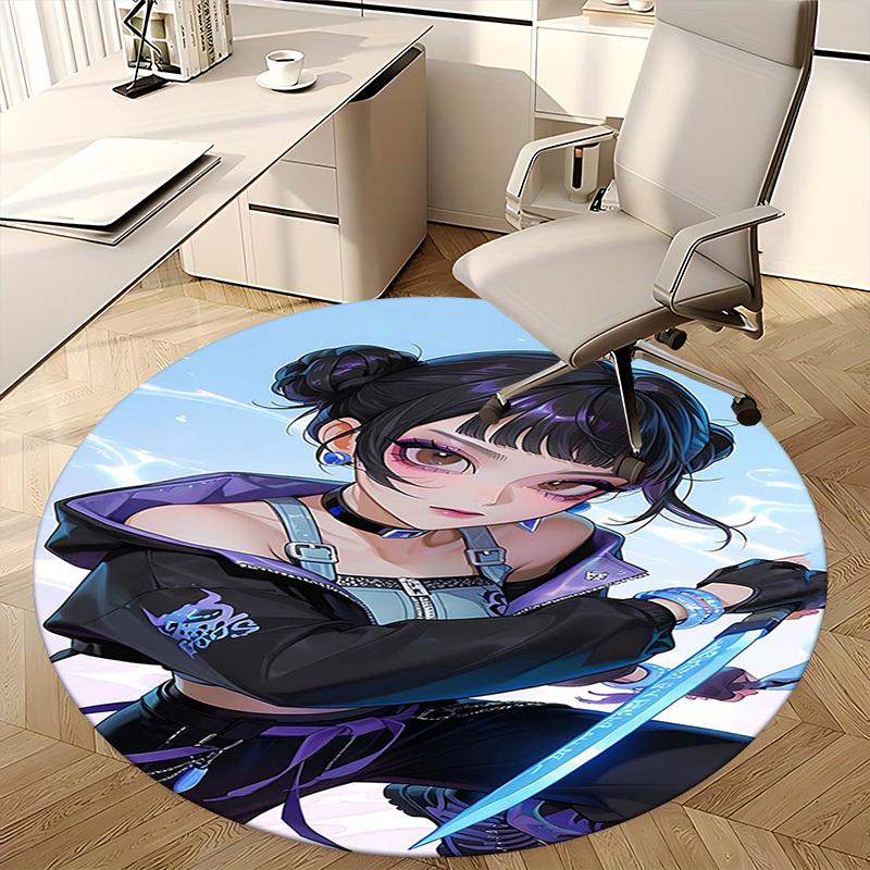 1pc Anime Design Round Carpet - Office Chair Mat, Non-Slip Rug for Home Decor, Gaming Room