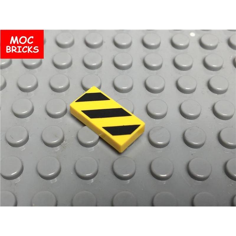 20pcs MOC Bricks Warning Signs Tile 1x2 Black Yellow Danger Stripes Black Pattern 3069bpb436 Building blocks Kids Toys