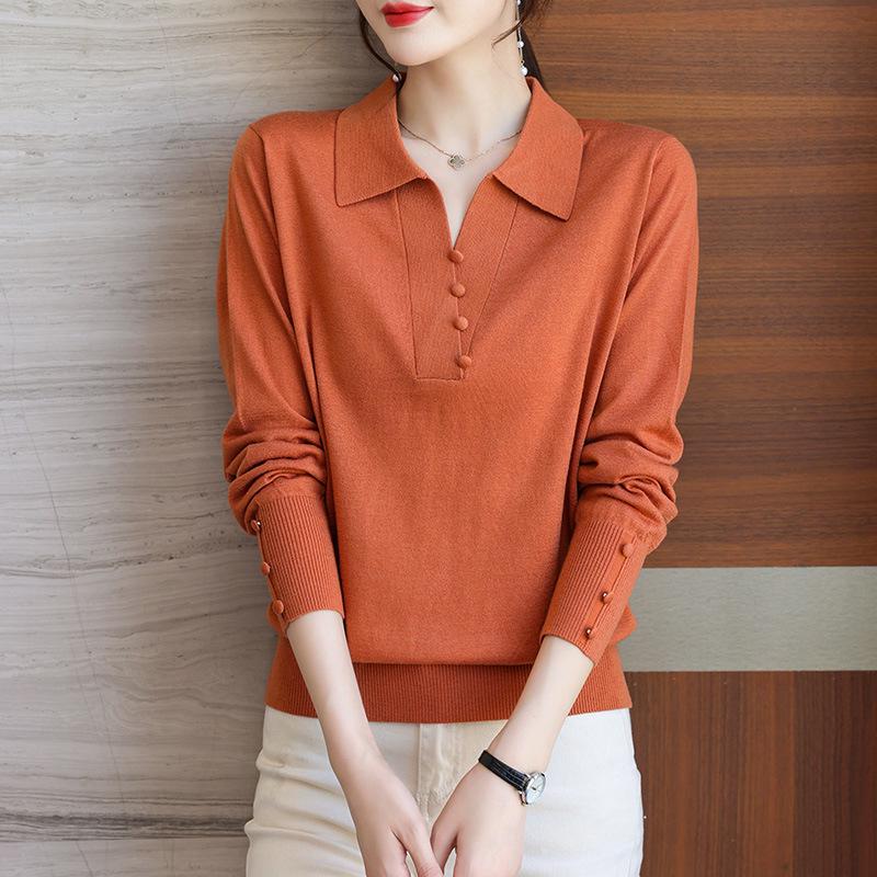 Women's 2025 Spring/Autumn Color Block Knit Sweater – Long Sleeve, Loose Fit, Korean Style