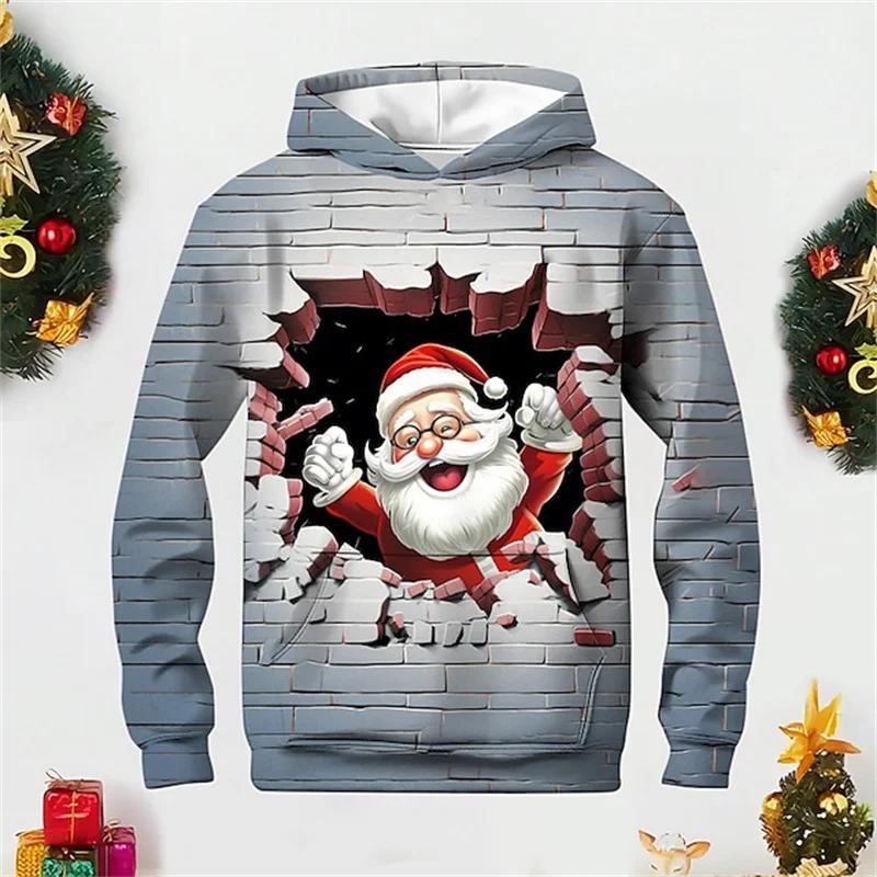 Felpe con Cappuccio Stampa 3D Babbo Natale Natale Pullover Grafica Padre Natale Moda Bambino Felpe Carine Abbigliamento Felpa Invernale