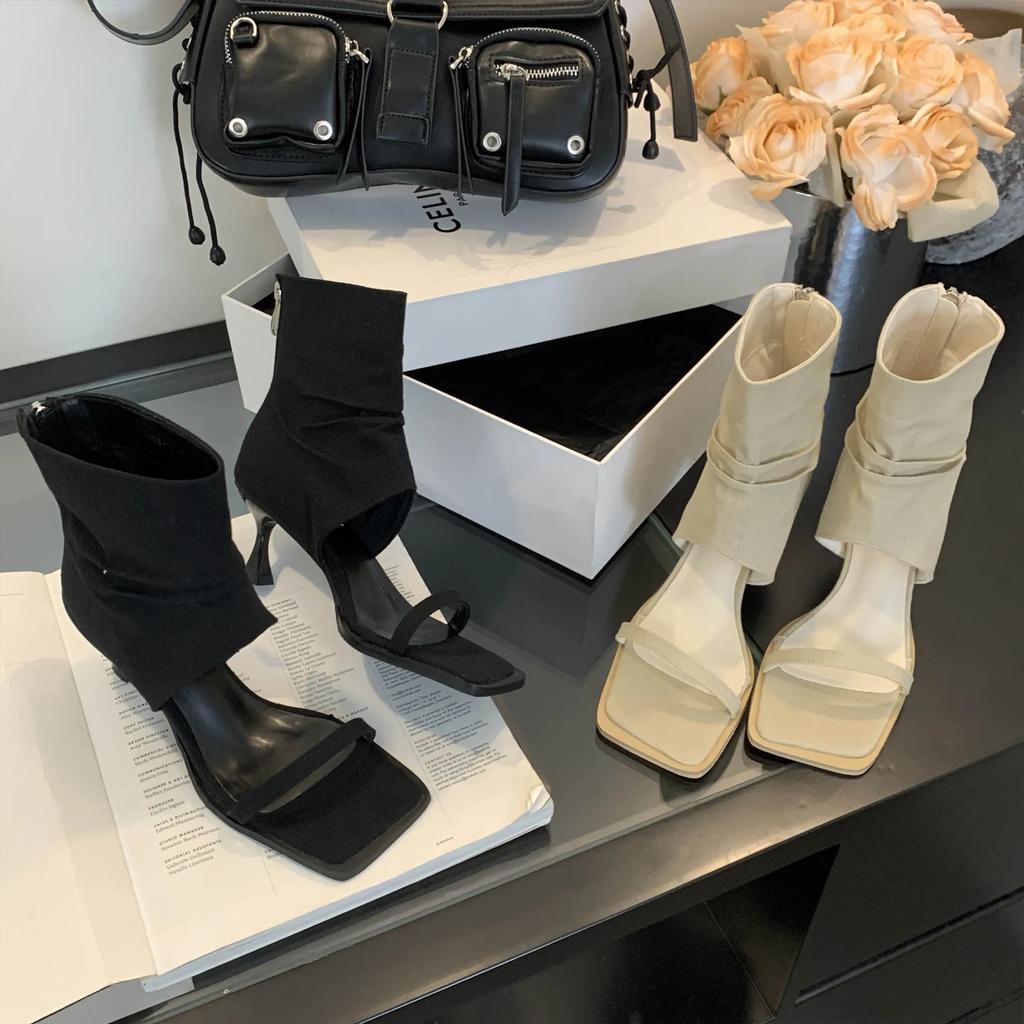 Eilyken New Design Summer Hollow Out Zipper Women Ankle Boots Sandals Square Toe Thin Low Heels Ladies Shoes