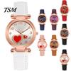 Quartz Watch Women Heart Dial Plate Anti-Scratch Faux Leather Girls Casual Wristwatch for Travel Love