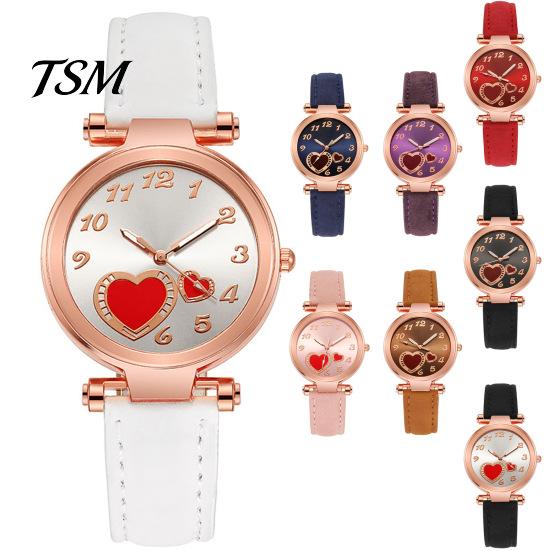 Quartz Watch Women Heart Dial Plate Anti-Scratch Faux Leather Girls Casual Wristwatch for Travel Love