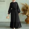 ZANZEA Women Casual Round Neck Loose Long Sleeve Muslim Long Dress