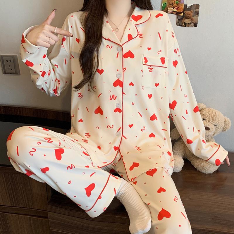 Plaid Long Sleeve Pajama Set with Pants – Spring & Autumn Style, Comfortable Home or Dorm Wear, Suitable for Outdoor Use