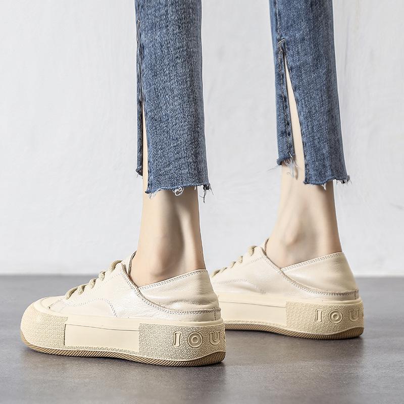 Echtes Leder Kleine Weiße Schuhe frauen Frühjahr Neue Dicken sohlen Zwei-wear Lazy männer Casual Sport Schuhe